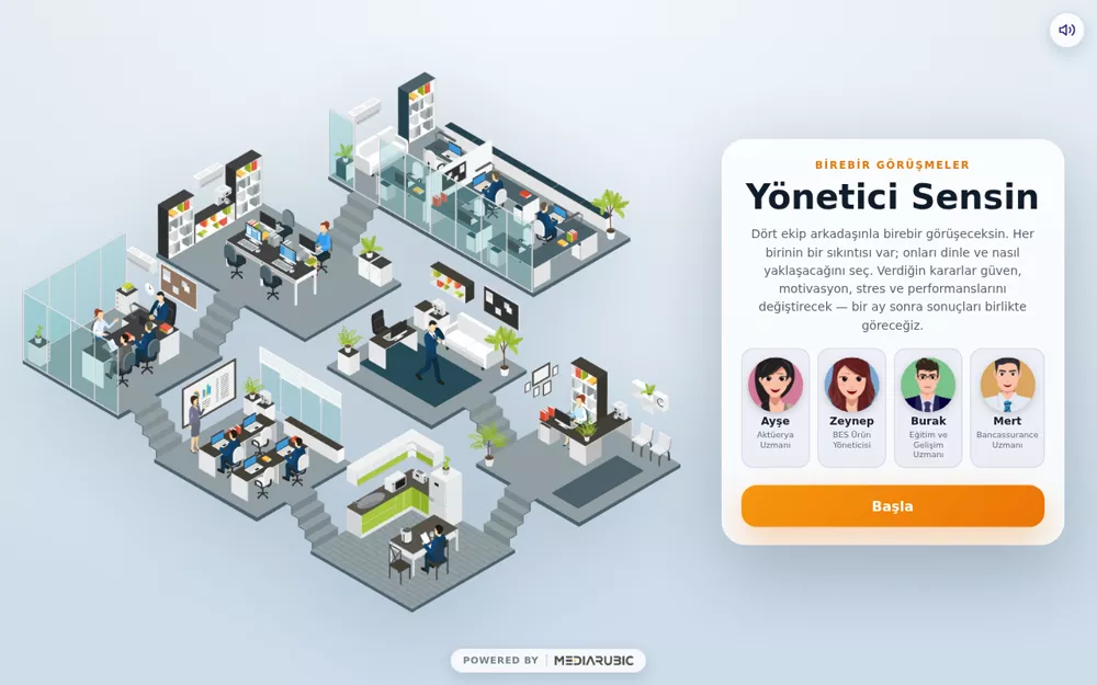 Yönetici Sensin — izometrik ofis liderlik oyunu
